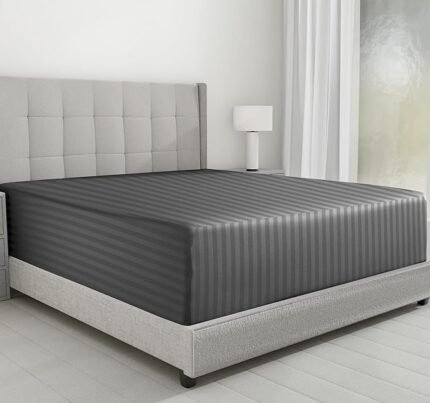 Cotton Sateen Damask King Fitted Sheet – Grey