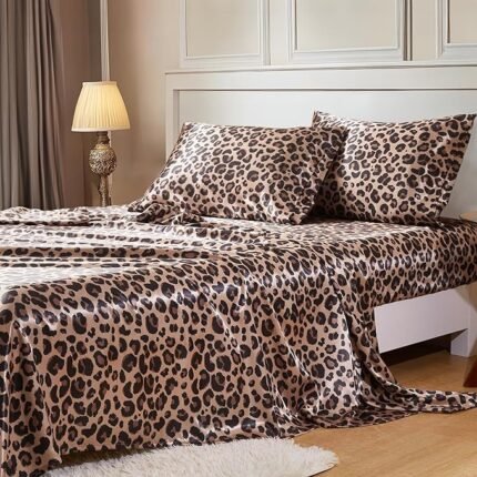 Satin Queen Sheet Set – Brown Leopard, 4 Pcs